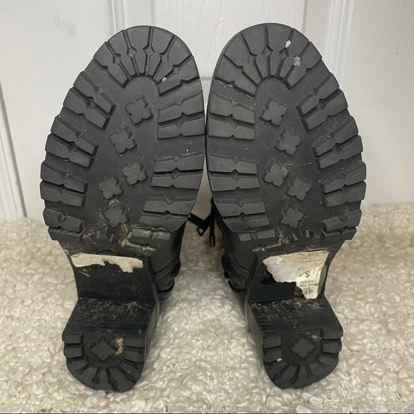 𝅺JOIE Black Leather Lacy Up Chunky Heeled Combat Boots 37 - Picture 9 of 10